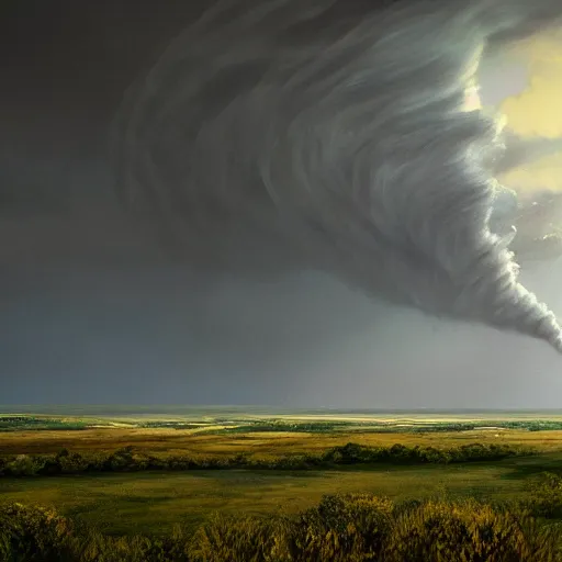 Image similar to a tornado in the distant landscape, hdr, artstation, shuttershock, 4 dimensions