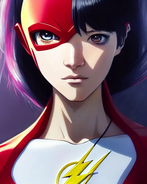 Image similar to portrait Anime as Flash girl cute-fine-face, pretty face, realistic shaded Perfect face, fine details. Anime. realistic shaded lighting by katsuhiro otomo ghost-in-the-shell, magali villeneuve, artgerm, rutkowski, WLOP Jeremy Lipkin and Giuseppe Dangelico Pino and Michael Garmash and Rob Rey