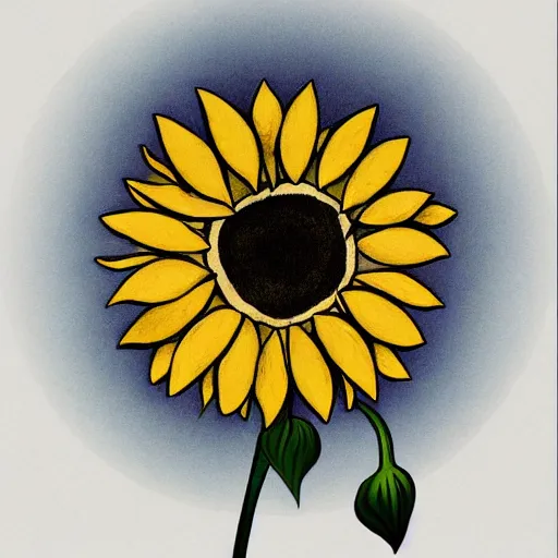 Prompt: a sad sunflower on a rainy day, in a symbolic and meaningful style, trending on artstation, picasso.