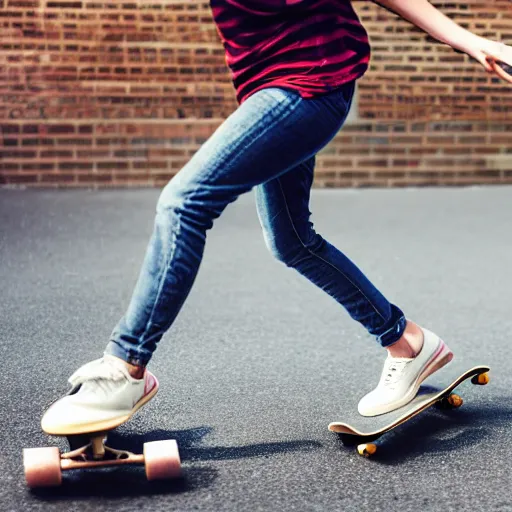 Prompt: graphic of a teenage girl pushing a skateboard side view