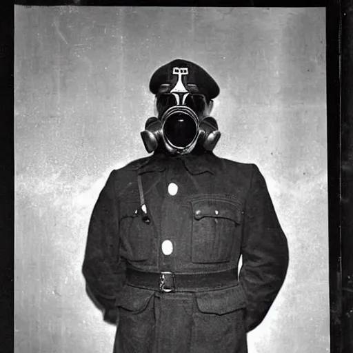 Prompt: police officer posing wear gas mask during world war ii in istanbul, photo, realistic