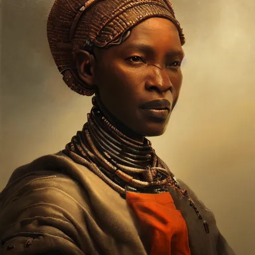 Image similar to Ultra detailed, 4K Portrait of a cyborg african woman by Rachel Ruysch