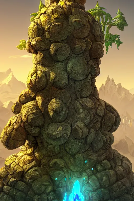 Image similar to zelda fantasy art giant golem troll wood rock greeble gemstone, global illumination ray tracing hdr fanart arstation by sung choi and eric pfeiffer and gabriel garza and casper konefal