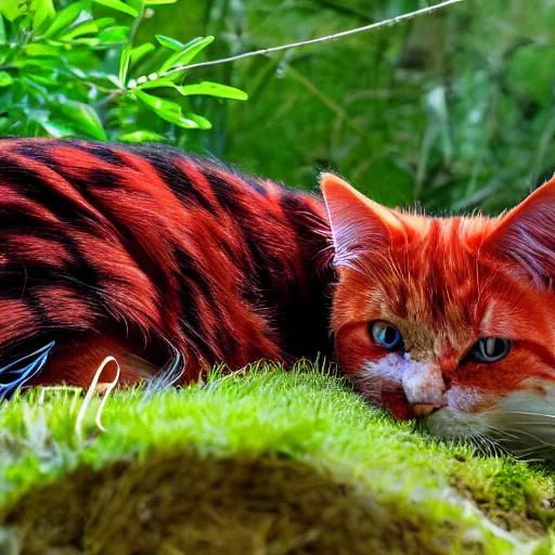 Prompt: orange cat, colored purple like the cheshire cat, photo