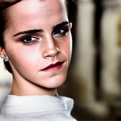 Image similar to Emma Watson modeling for Gucci, (EOS 5DS R, ISO100, f/8, 1/125, 84mm, postprocessed, crisp face, facial features)