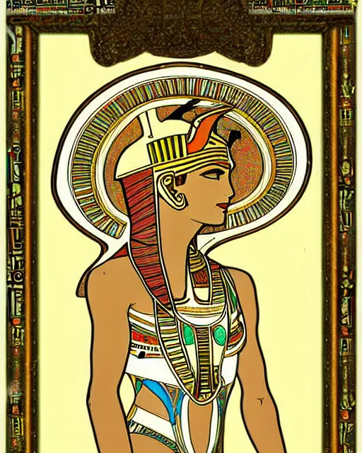 Prompt: an empty alphonse mucha style egyptian image frame, with hieroglyphs