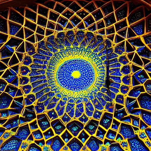 Image similar to psychedelic iranian honeycomb vaulting, muqarnas, photo