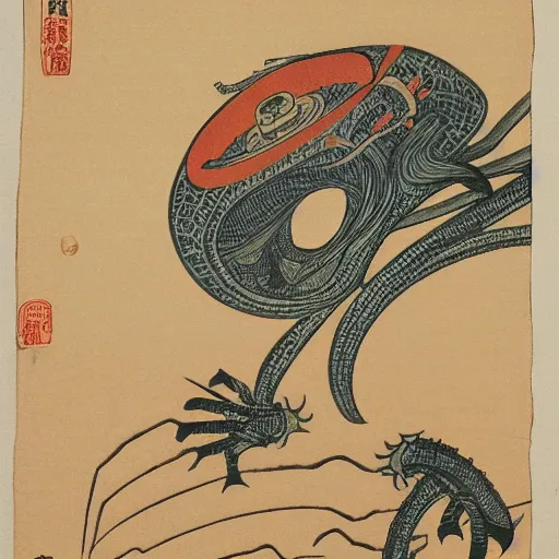 Prompt: an alien by Hokusai, detailed, intricate