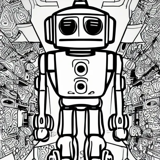 Prompt: Robot coloring page. the mekaverse Art Station Trending on Artstation, cgsociety Pinterest concept art cinematic 8k hyper detailed ultra real