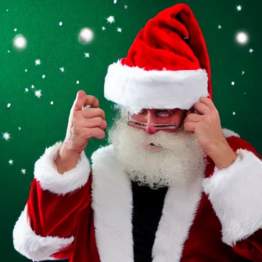 Image similar to santa having a nervous breakdown because Christmas is almost here
