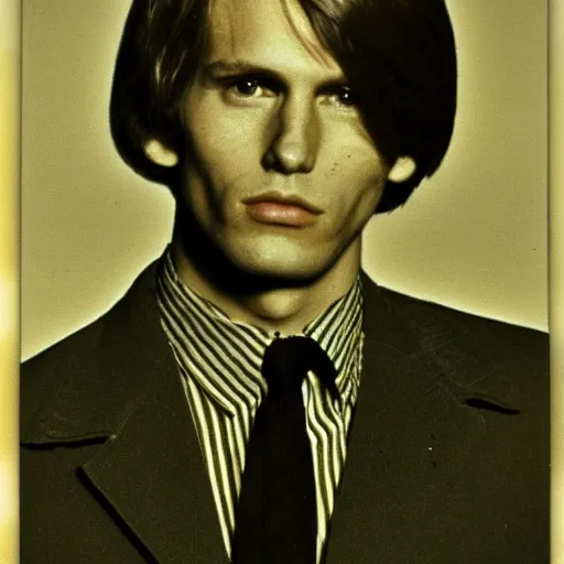 Image similar to A photograph portrait of Jerma985 with short-medium length hair a combover wearing early 1970s menswear in the early 1970s, taken in the early 1970s, grainy, taken on a 1970s Polaroid Camera, realistic, hyperrealistic, very realistic, highly detailed, very detailed, extremely detailed, detailed, digital art, trending on artstation, colorized photo