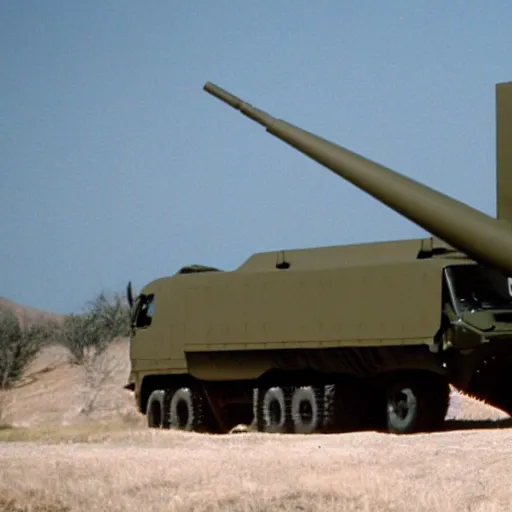 Prompt: HIMARS Launcher System as the American Psycho, cinematic still