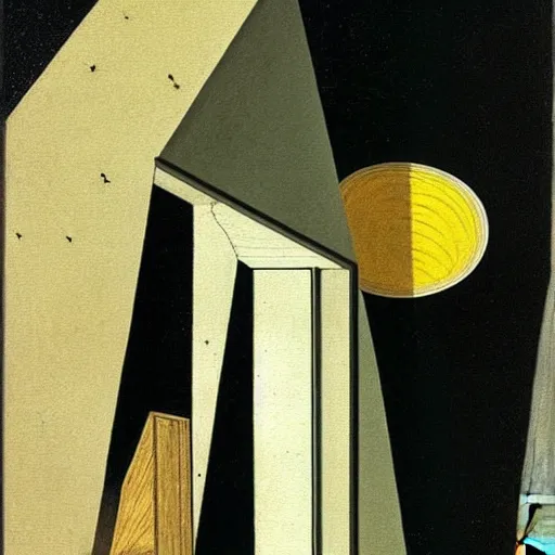 Image similar to a coward crying. a parade of disconnected images : obscure corners of nameless interiors, astronomical diagrams projecting the distances between celestial bodies, a painting by giorgio de chirico, a list of unpopular anagrams.