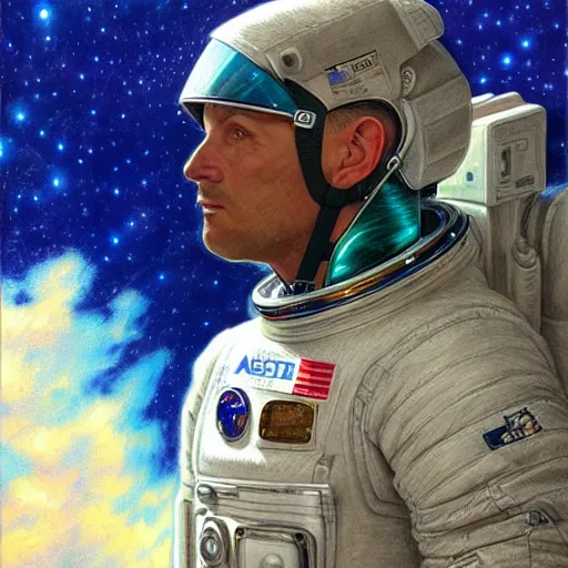 Prompt: full face profile view of Astronaut by Donato Giancola