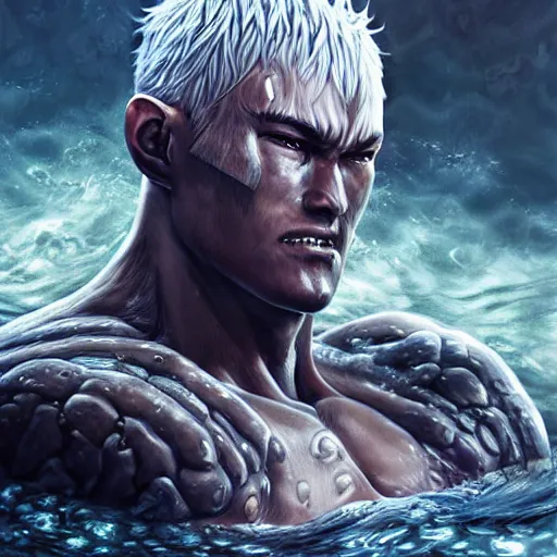 Prompt: photorealistic shockingly amazing portrait of guts from berserk submerged in water ,extremely detailed, made by wlop and maxwell boas