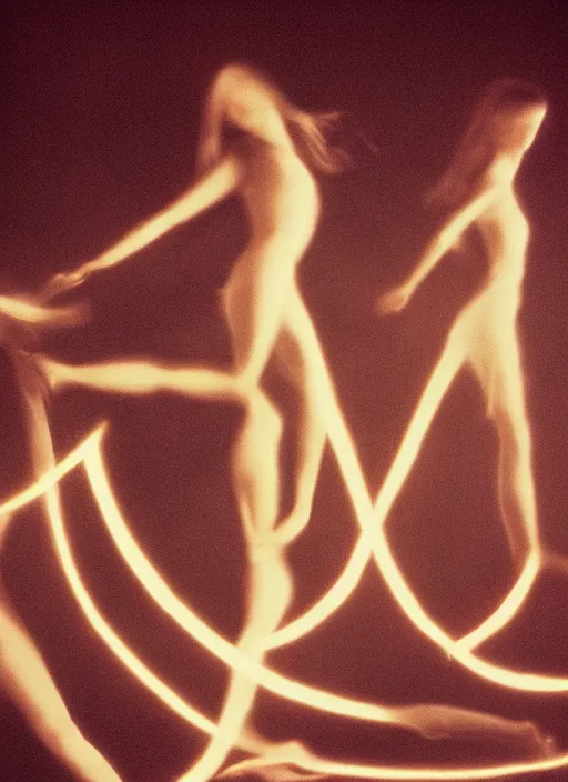 Image similar to symmetrical females ascending astral projection, lovely glowing aura, motion blur, long exposure, film grain, cinematic lighting, experimental film, shot on 1 6 mm