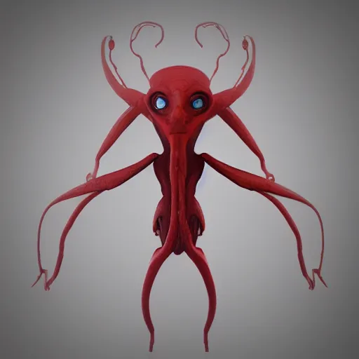 Image similar to “Red skinned squid faced humanoid alien in the style of Star wars. 3D blender render”