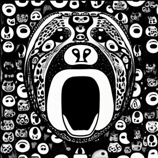 Prompt: a black and white image of a bear's head, an album cover by Takashi Murakami, featured on dribble, dada, logo, 1990s, da vinci