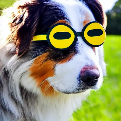 Image similar to australian shepherd with one eyepatch in a field on a sunny day