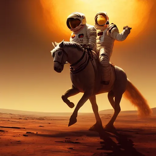 Image similar to centered portrait of the Astronaut riding a Horse in Mars, realistic character concept, high fantasy, light atmosphere, golden ratio, wide shot, cinematic lighting, hyperdetailed, high detailed, high resolution, insanely detailed and intricate, artstation, Marc Simonetti, Greg Rutkowski, octane render, unreal engine, 8k