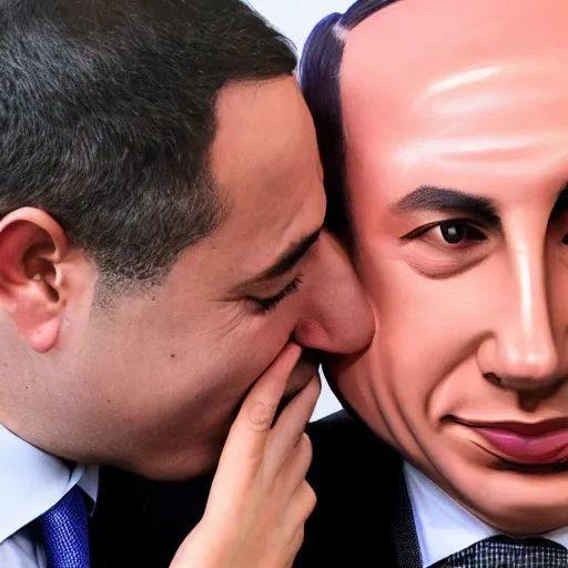 Image similar to benjamin netanyahu kissing naftali bennet, realistic, detailed