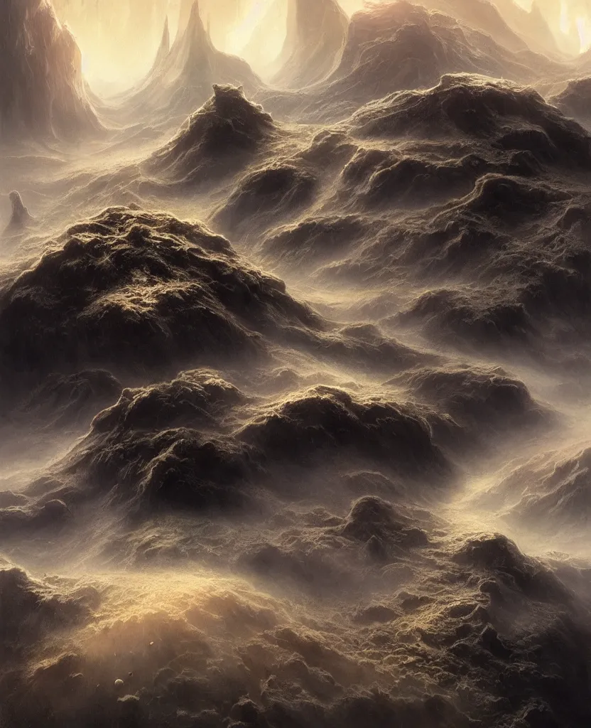 Image similar to realistic photography of planet earth from space, the planet is devoured by a black fungus, deep focus, intricate, elegant, highly detailed, foggy, misterious, digital painting, artstation, concept art, matte, sharp focus, art by artgerm and greg rutkowski and alphonse mucha