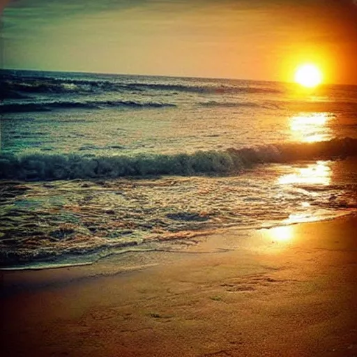 Image similar to “let the sun soak in the shimmering sand , the waves hurling to the sand . Its breathtaking beach scene.”