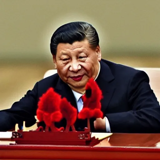 Prompt: Xi Jinping wearing a mask, red-eyed