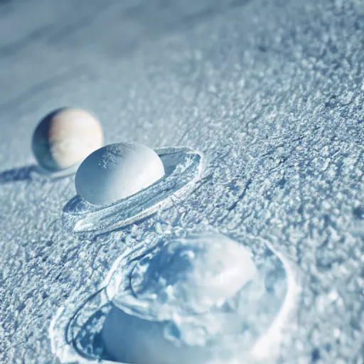 Image similar to a solar system made of ice. Highly detailed. Photography. 8K