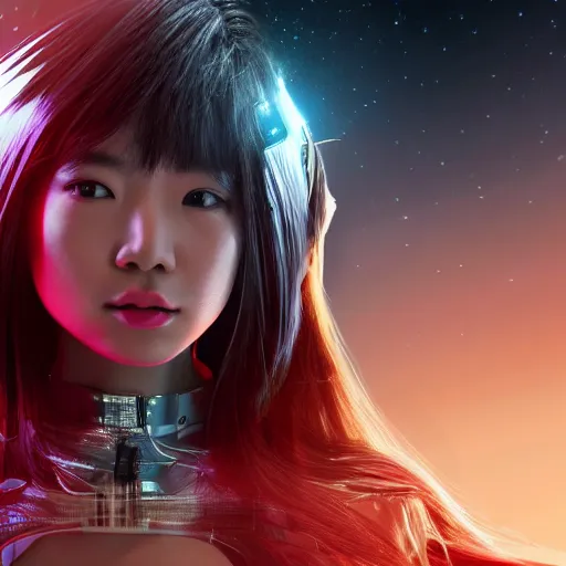 Prompt: a full body portrait of a beautiful asian girl, young with long hair, wearing futuristic space suit, space horror themed, hyper - realistic, very detailed, intricate, very sexy pose, slight smile expression, photo realistic, dramatic cinematic lighting, octane render, 4 k, ultra detailed