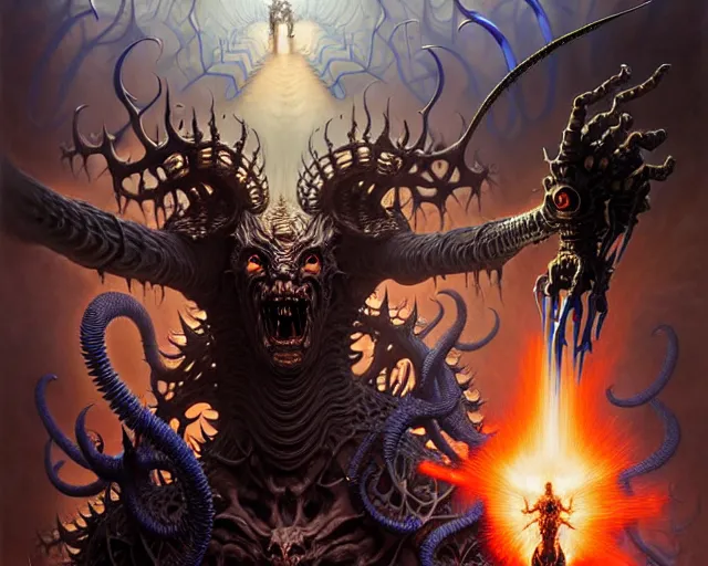 Image similar to the army of darkness and demons, fantasy character portrait made of fractals facing each other, ultra realistic, wide angle, intricate details, the fifth element artifacts, highly detailed by peter mohrbacher, hajime sorayama, wayne barlowe, boris vallejo, aaron horkey, gaston bussiere, craig mullins