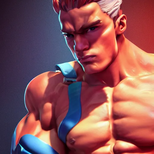 Image similar to Cammy, Man, handsome, muscular, sharp focus, colorful, photograph, octane render