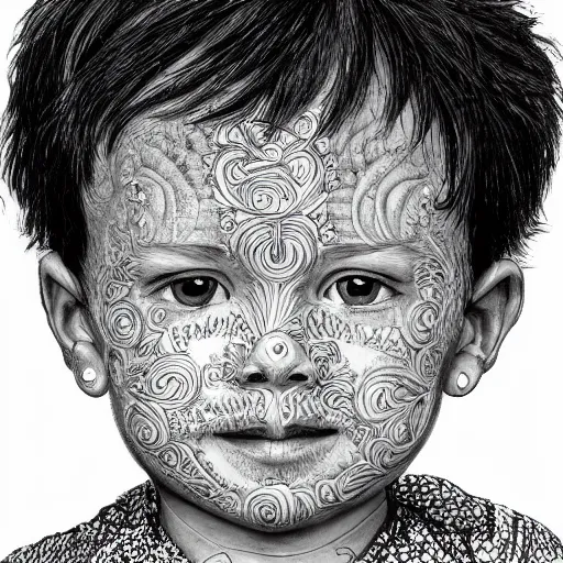 Prompt: Intricate detailed illustration, A portrait of a child who cut their own hair, 8k,