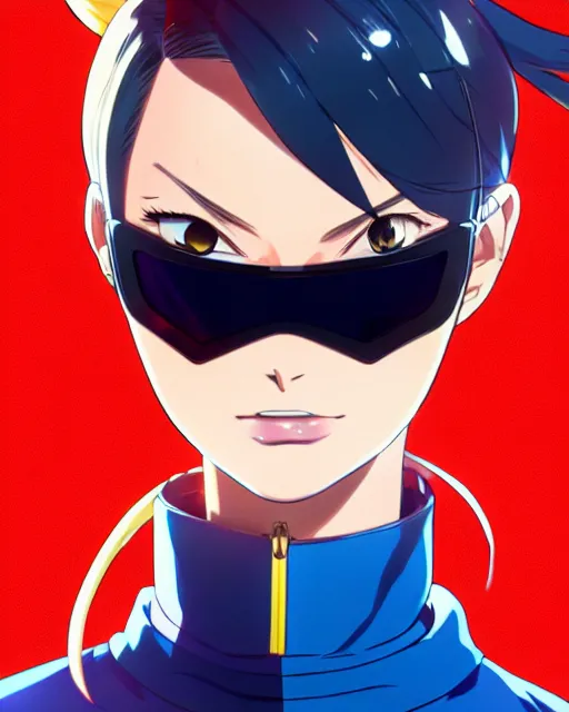 Image similar to Anime as Margot Robbie Playing Tracer Overwatch Tracer Overwatch || cute-fine-face, pretty face, realistic shaded Perfect face, fine details. Anime. Red-Line-Anime Red-Line-Anime realistic shaded lighting by Ilya Kuvshinov katsuhiro otomo ghost-in-the-shell, magali villeneuve, artgerm, Jeremy Lipkin and Michael Garmash and Rob Rey