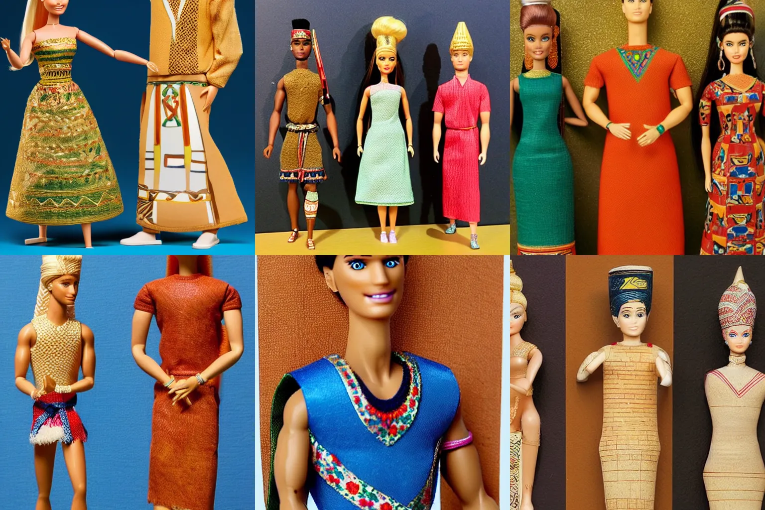 Prompt: Barbie or Ken doll, art in the style of Mesopotamia 3000 to 4000 BCE and Protoliterate period, art by Yahya ibn Mahmud al-Wasiti and Firyal Al-Adhamy