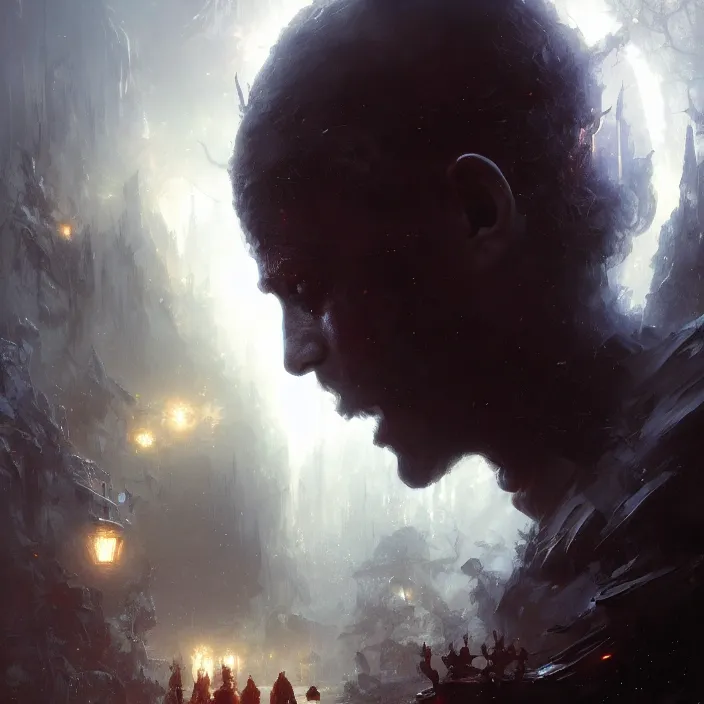 Prompt: 4k, 3 faces in the dark, art by greg rutkowski, art by craig mullins, art by thomas kincade, art by Yoshitaka Amano