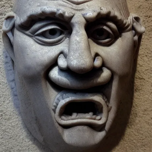 Prompt: Trollface carved into Roman marble (realistic carving)