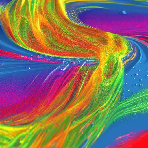 Prompt: streams of multicolored, simulated fluid collide to form a can of soda. 3 d digital motion graphics.