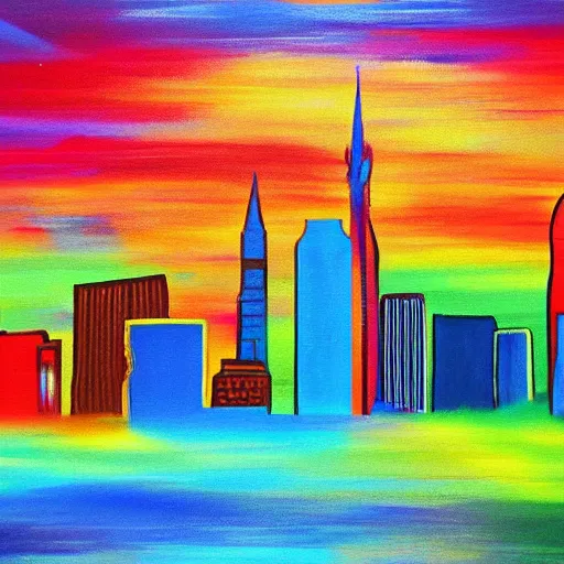 Image similar to colorful painting of nashville skyline in the style of henri matiss