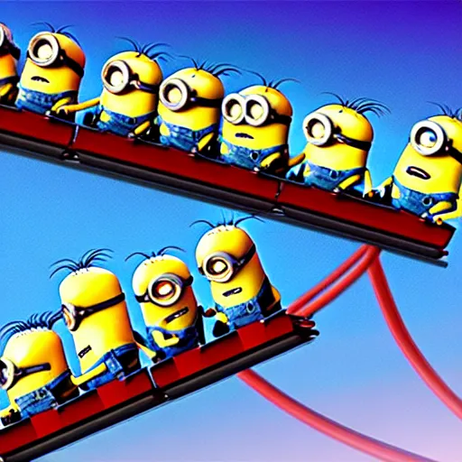 Image similar to Minions on a roller coaster, concept art, highly detailed, digital art