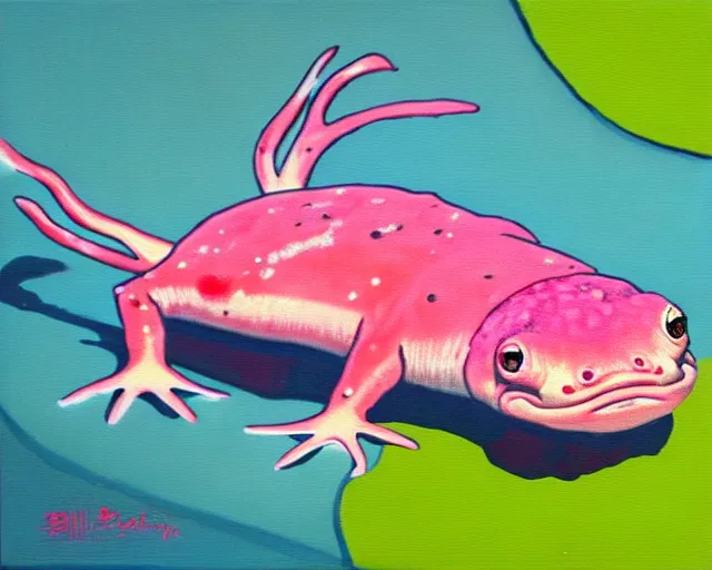 Prompt: a guy billout painting of an axolotl