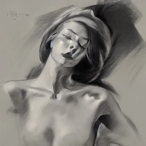 Prompt: charcoal sketch by art frahm and vladimir volegov