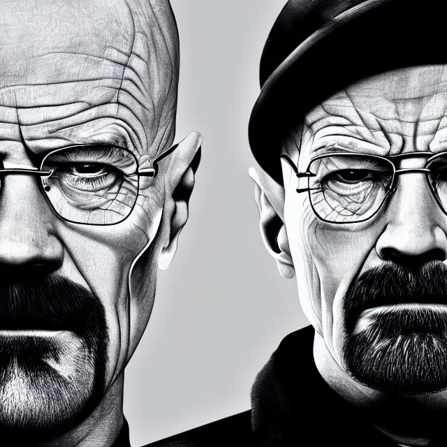 Image similar to walter white, black and white, staring at camera, 4 k