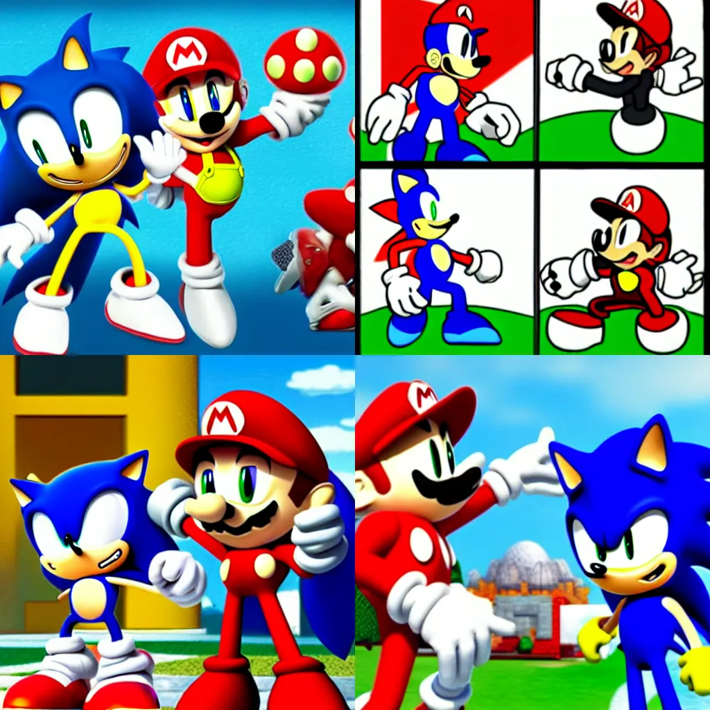 Prompt: sonic and Mario doing the fusion dance