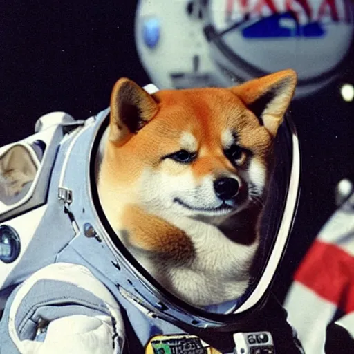 Image similar to A Shiba Inu in a spacesuit, NASA archival photo