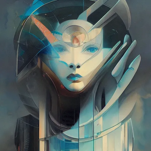 Prompt: scifi futurism automaton minimalism chrome by peter mohrbacher art Hajime Sorayama airbrush hyperrealism model abstract shatter fragments cubism futurism pastel blue soft flat minimal minimalism portrait face jackson pollock ukiyo-e