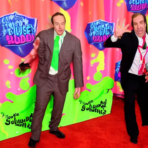 Prompt: saul goodman slimed at the kids choice awards, photojournalism photography