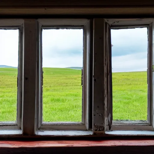 Prompt: <photograph accurate=true quality=very-high>looking out the window at a serene meadow</photograph>