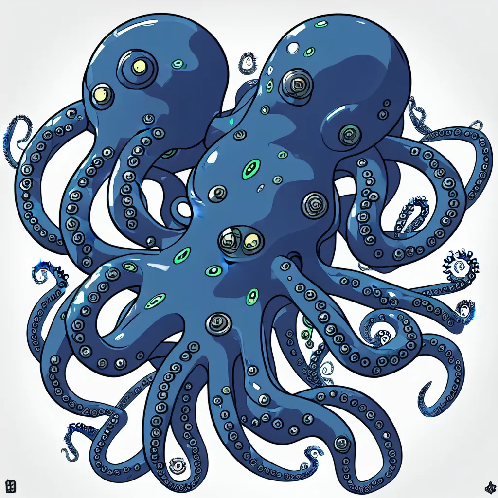 Prompt: damaged cyborg robotic octopus, symmetrical sticker design, vector art, 8k, trending on artstation