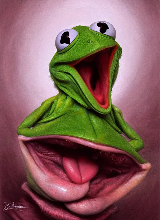 Image similar to portrait of a Screaming Kermit the frog in Society (1989), highly detailed, centered, solid color background, digital painting, artstation, concept art, smooth, sharp focus, illustration, artgerm, donato giancola, Joseph Christian Leyendecker, Les Edwards, Ed Repka, WLOP, Artgerm